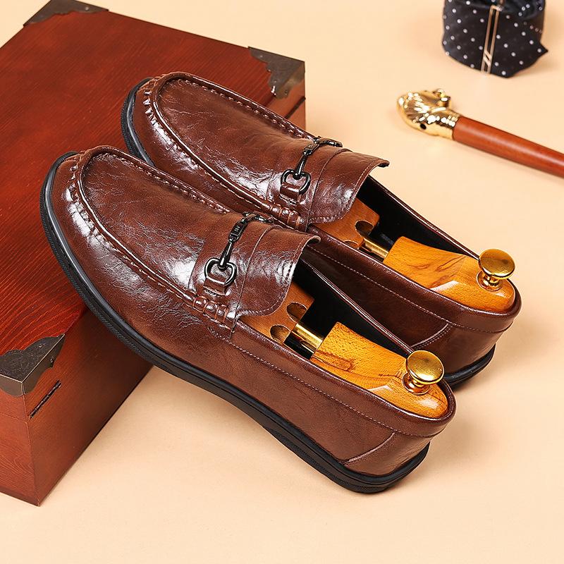 Cowhide British Loafers Men's Trend Versatile Doudou Shoes Casual Leather Shoes One Pedal Men's Shoes