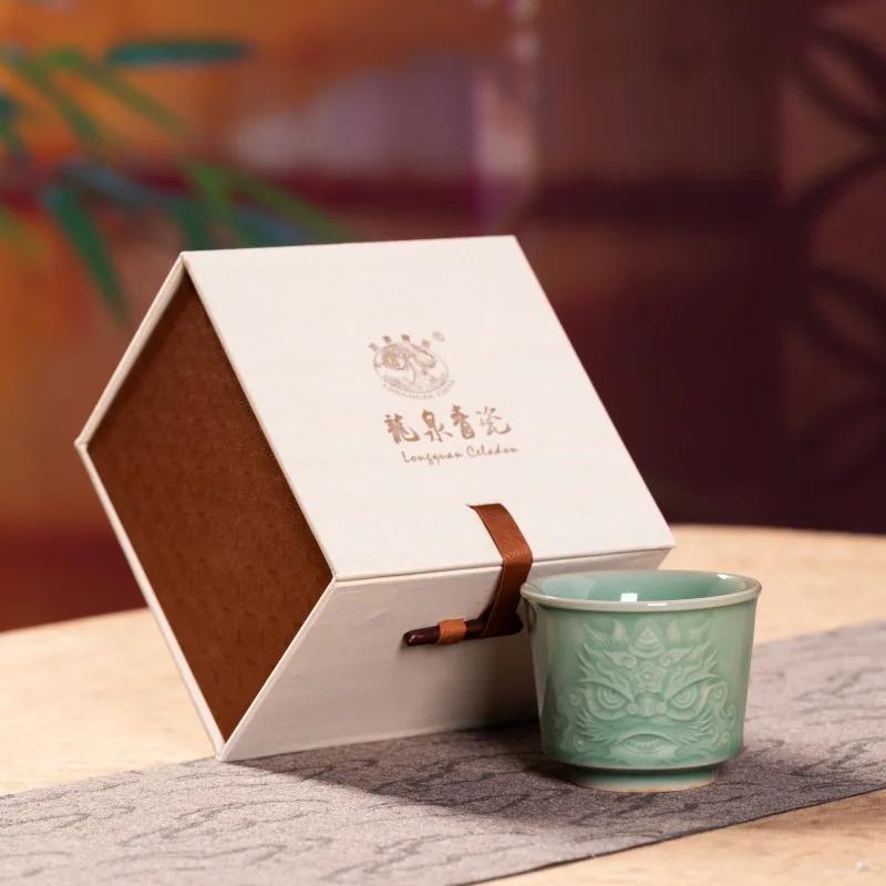 150ML Handmade Longquan Celadon Teacup Traditional Lion Awakening Master Cup Beautiful Smelling Cup Jianzhan Tea Set Collection