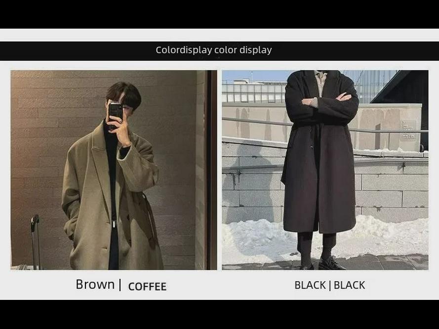 Woll-Windbreaker für Herren im koreanischen Stil, mittellang, knielang, lockere Passform, Frühling/Herbst, trendiges britisches Design