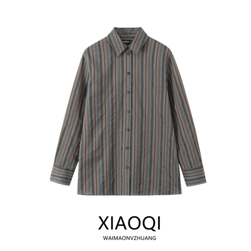 Fashion Style 2024 Fall and Winter New Women's Clothing Stylish All-Matching Striped Long Sleeves Lapel Shirt 9158339