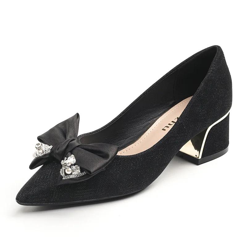 New Women Fashion Pumps Girl Sexy Pointed Toe High Heels Shoes Elegant Rhinestone Bowknot Wedding Shoes 35-43 43 чёрный 4150₽