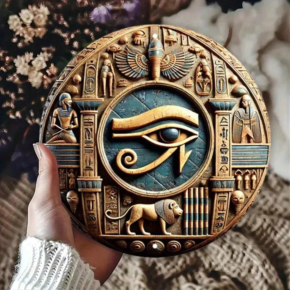 Vintage Horus Eye Metal Wall Art Hand Carved Rustic Home Decor