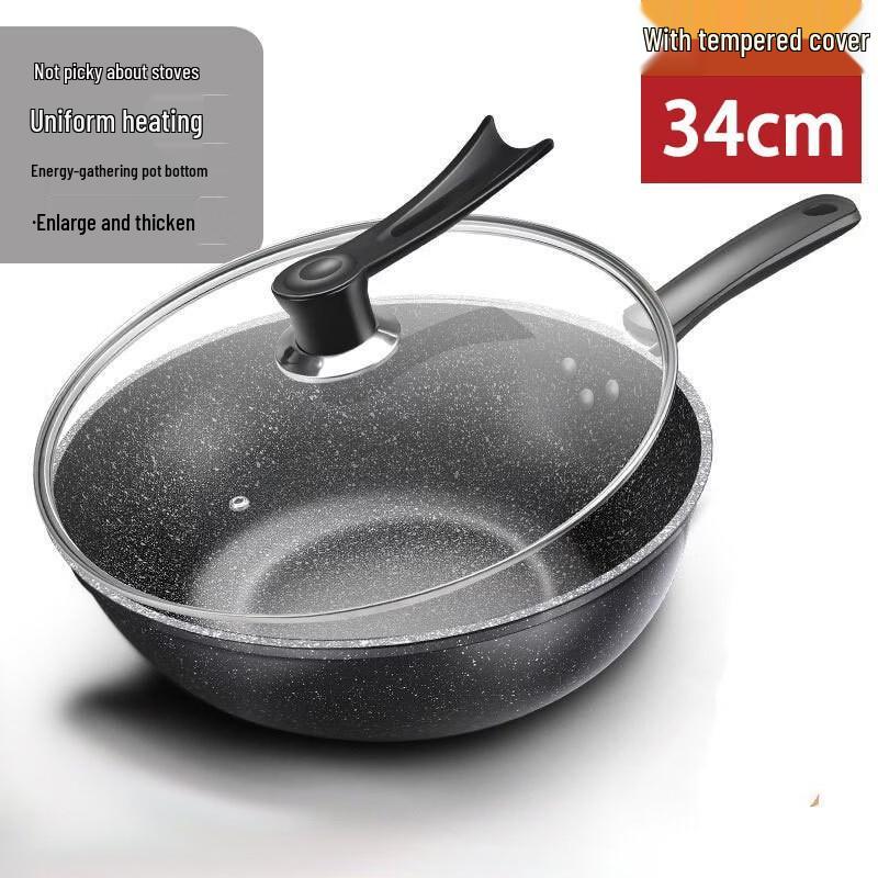 ZISIZ 34cm Wrought Iron Wok with Lid