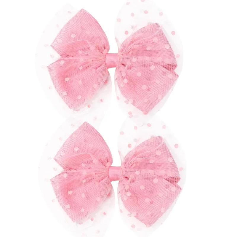 2 Pack Organza Hair Bows Clips for Girls, Non-Slip Kids Hair Accessories Cute Princess Hairpins (2025 New)