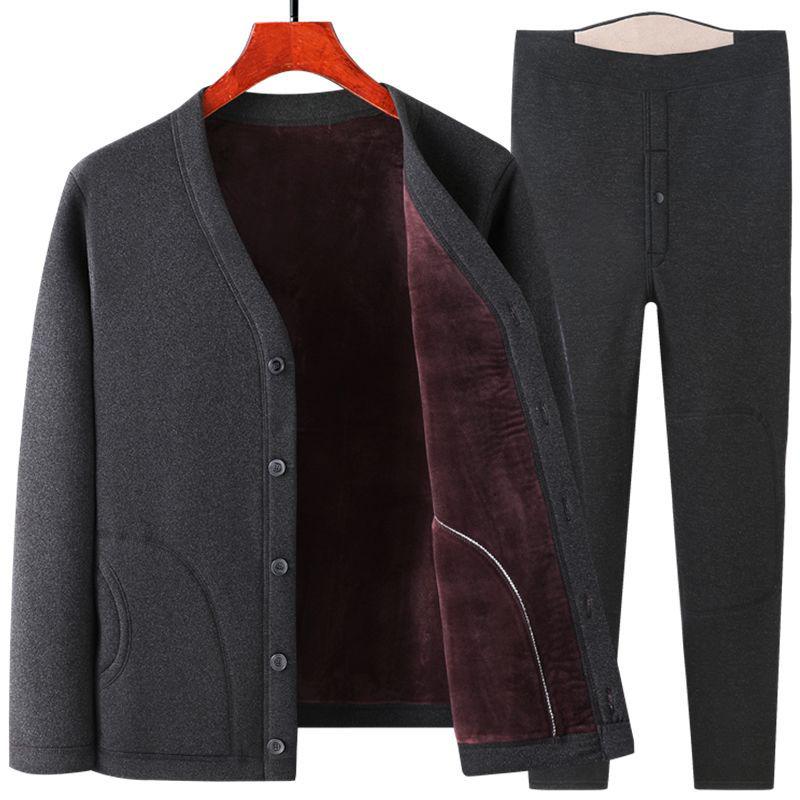 Men's Fleece-Lined Warm Winter Cardigan Jacket for Middle-Aged & Elderly