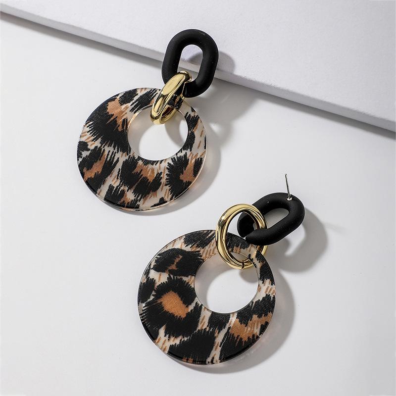 

Преувеличенные ретро серьги-кольца с геометрическим леопардовым принтом для женщин - Заявление о высокой моде в европейском и американском стилях