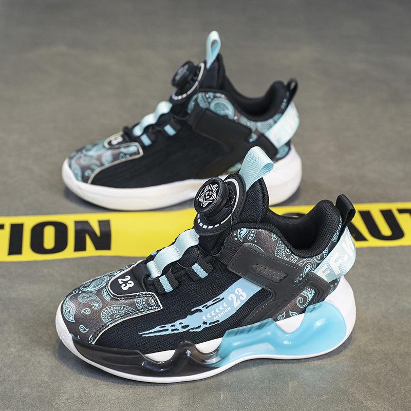 Mesh Children's Running Shoes 2025 Spring and Autumn New Sports Shoes Medium and Old Children's Rotating Buckle Actual Combat Breathable Non-slip and
