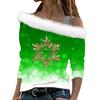 Women's Off Shoulder Furry Trim Long Sleeve T-Shirt Christmas Glitter Star 3D Print Elegant Winter Casual Top