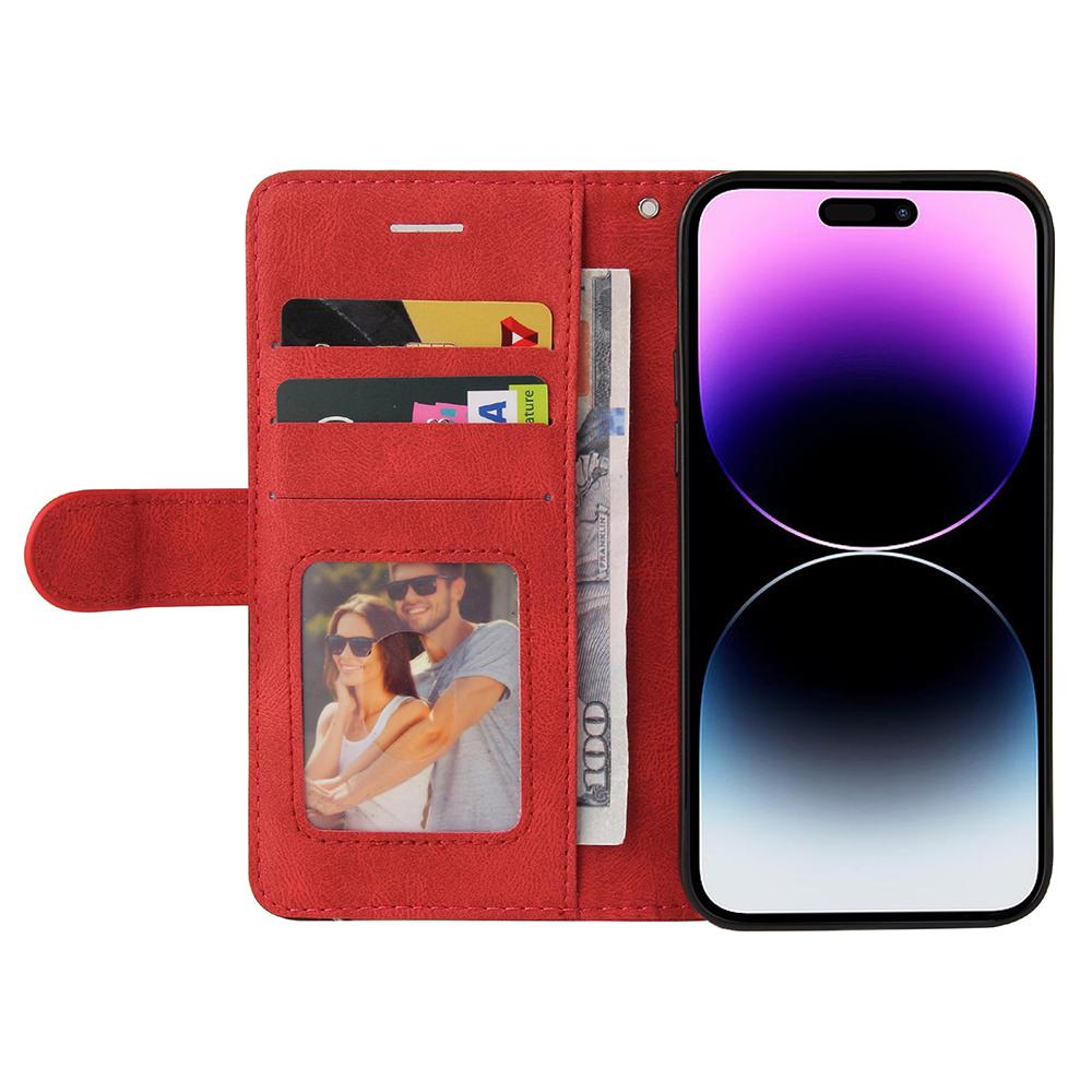 

For iPhone 15 Pro Max Leather Case Wallet Stand Color Splicing Phone Cover Red