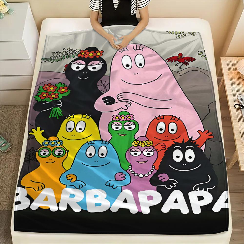 1 szt. Koc flanelowy z nadrukiem rodziny Barbapapy, Wysokiej jakości, Wygodny na wszystkie pory roku, Wystrój domu, Ciepło i komfort, Idealny na prezenty