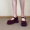 Women's Mary Jane Shoes Wedges Round Toe One-line Buckle High Heels Dress All-match Flannel Shallow Mouth Zapatillas De Mujer