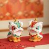 Chinese Style Lucky Lion Dance Ceramic Ornament Pair
