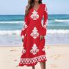 Women's Casual Fashion Retro Print V-neck Long Sleeve Waist Long Dress
