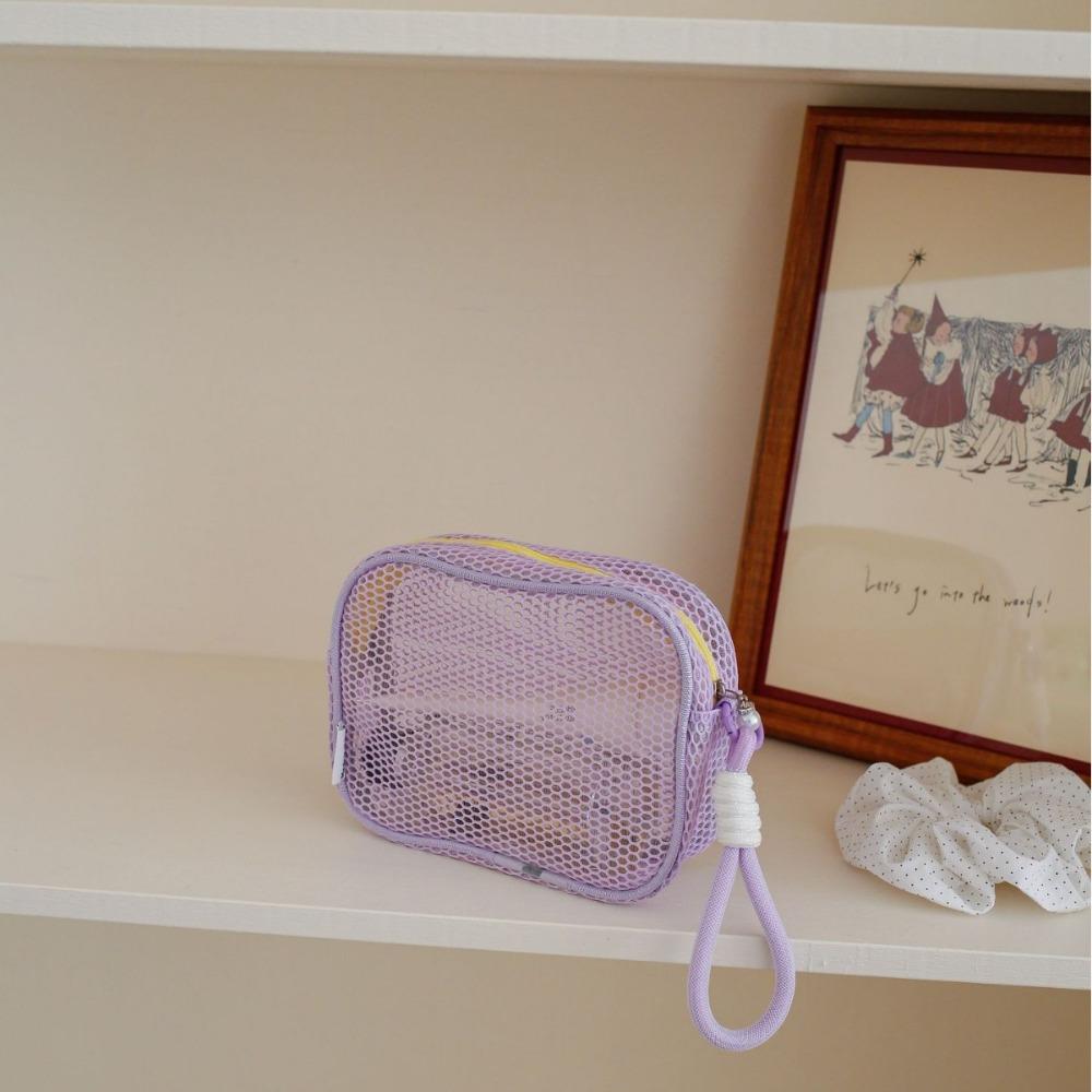 Large Capacity Mesh Cosmetic Bag Solid Color Pillow Makeup Pouch Transparent Makeup Bag  Outdoor