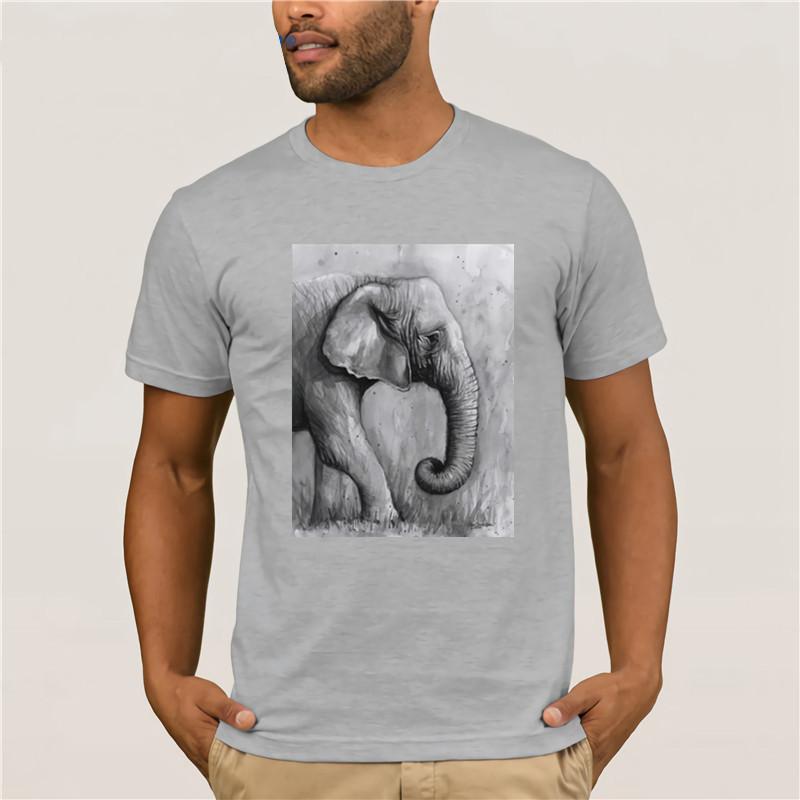 Hot Mens Fun Casual Print Tshirt 2 Elephant Watercolor Olga Shvartsur Transparent Fashion Printed Mens Tshirt Short Sleeve