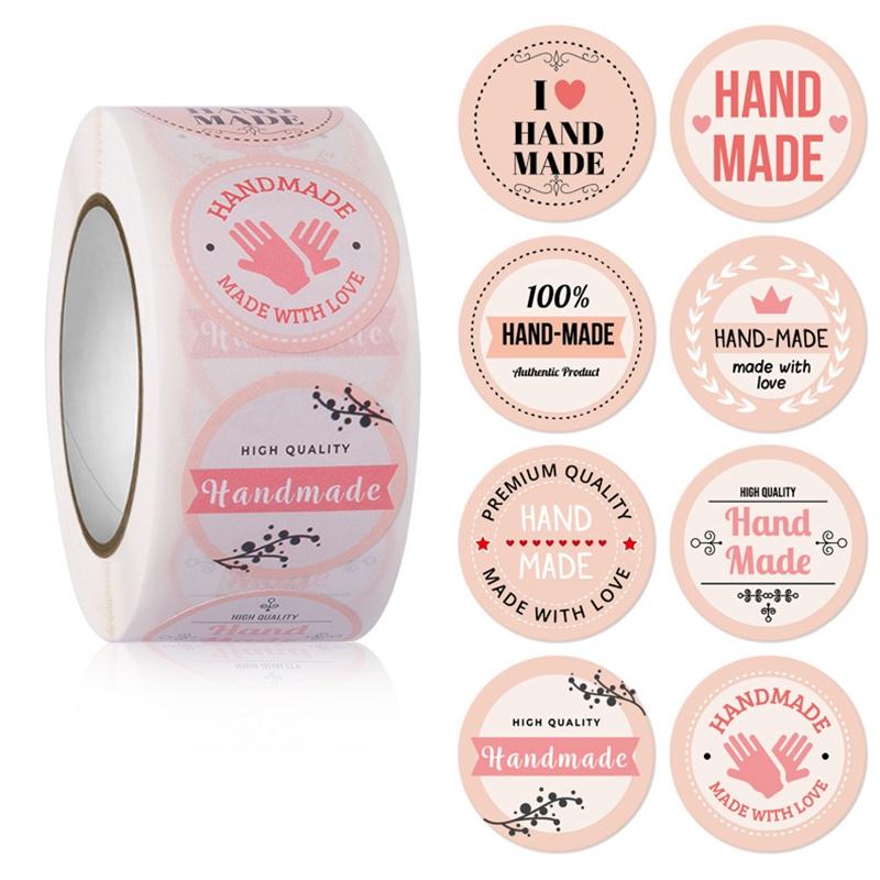 100-500pcs Kraft Paper Handmade with Love Stickers Thank You Sticker for Baking Packaging Envelope Seals Small Business Stickers