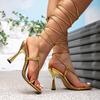 Damen Damenschuhe Riemen Gold Hoher Absatz Sandalen Party Hochzeit Sexy Sandalen Stiletto Quadratischer Absatz Damen 2025