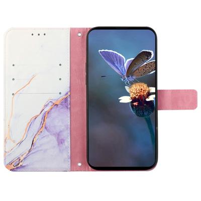 For Xiaomi Redmi A3/Poco C61 4G Leather Case with Shoulder Strap Marble Pattern Phone Stand Cover