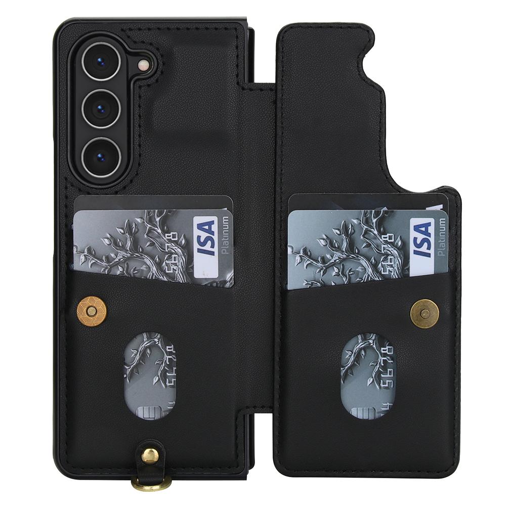 For Samsung Galaxy Z Fold5 5G Case Card Slots Leather Coated TPU Flower Phone Cover with 2 Straps