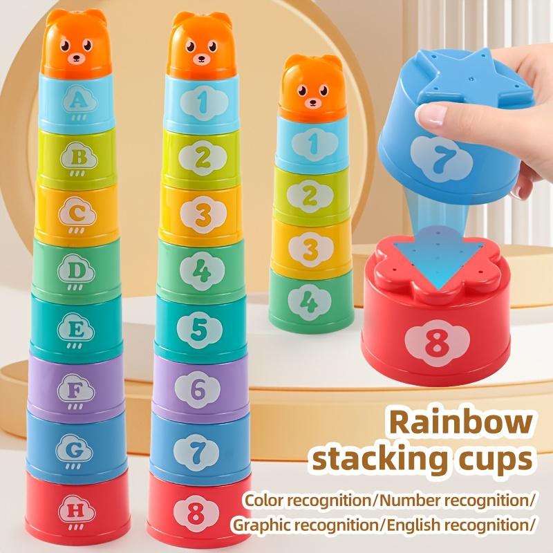 9PCS Rainbow Stacking Cups Set Random Color Nesting Cups Infant Bathroom Bath Water Toys Beach Sand Play Toys for Toddlers Gift