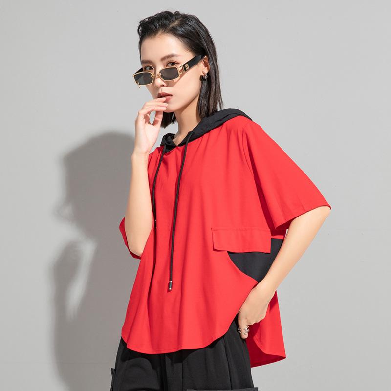Short sleeve oversized hooded Casual loose summer t shirt tops Women t-shirt
