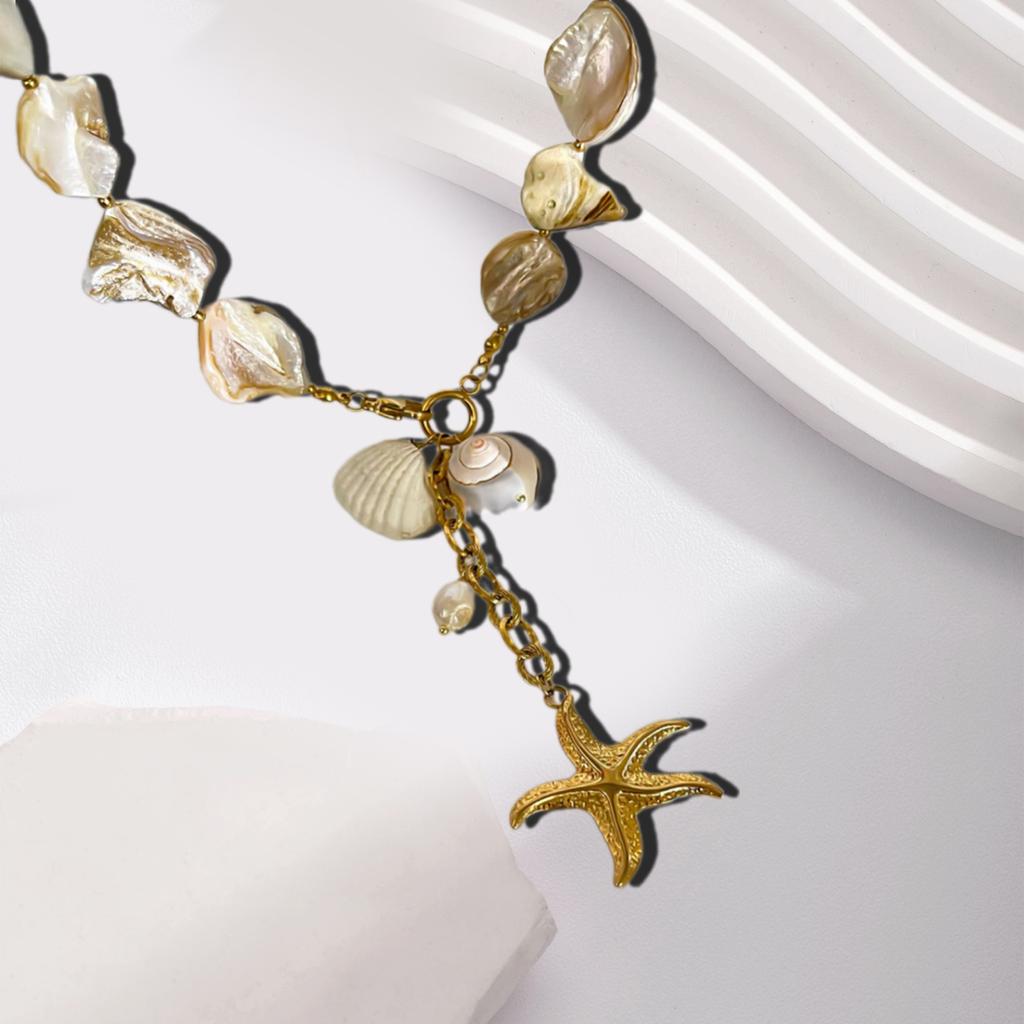 Shell Starfish Necklace Statement Necklace Starfish Pendant Necklace Exaggerated Neck Jewelry for Summer Beach Wear