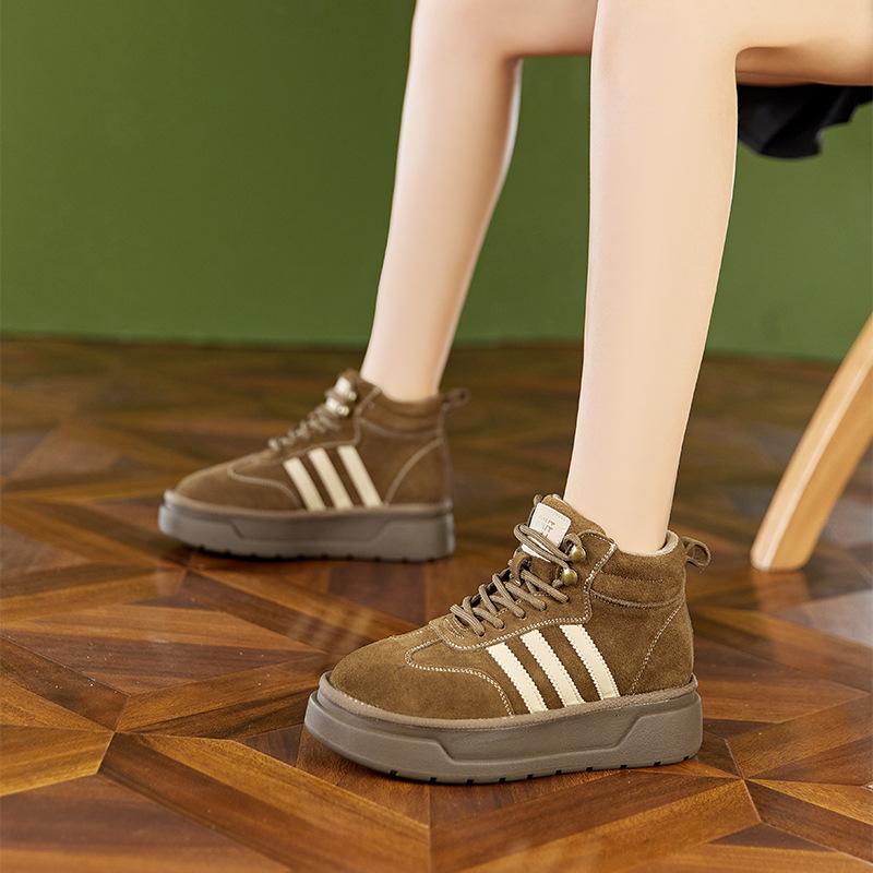 2025 autumn new leather German training shoes women's Korean version thick-soled lace-up Forrest Gump shoes thick-soled soft-soled velvet casual shoes