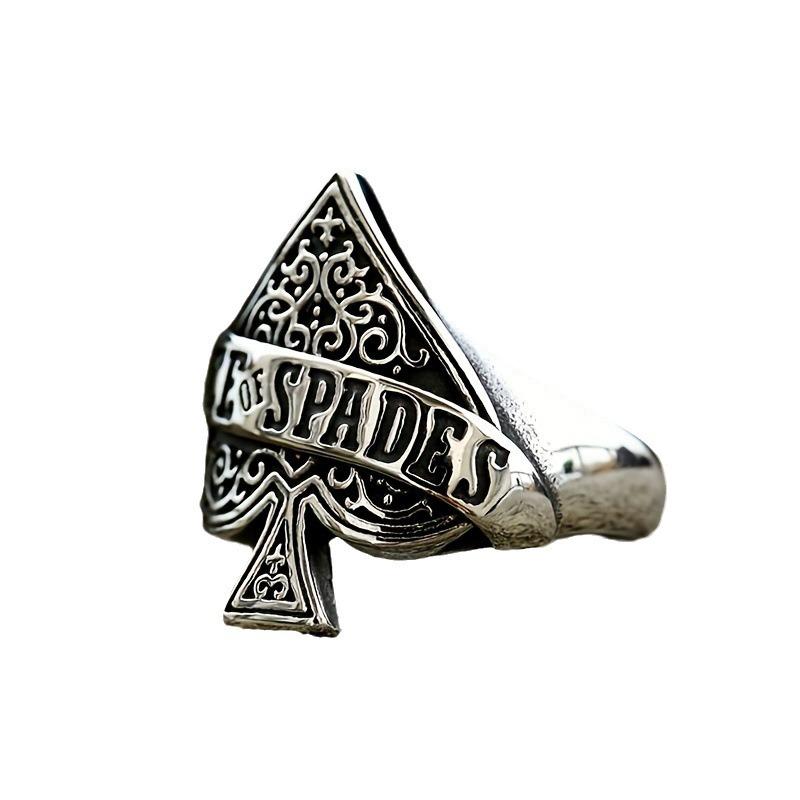 New Poker Spade Heart Men's Ring Retro Letter Hand Jewelry