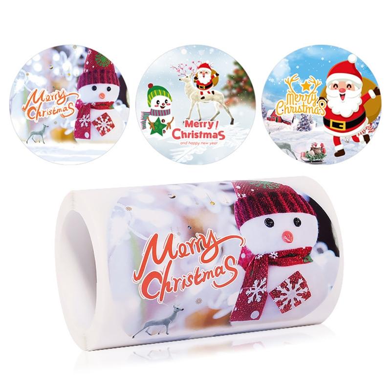 Christmas Stickers Label Round Christmas Tags- Self-Adhesive Merry Christmas Stickers Envelope Seals- Stickers for Card