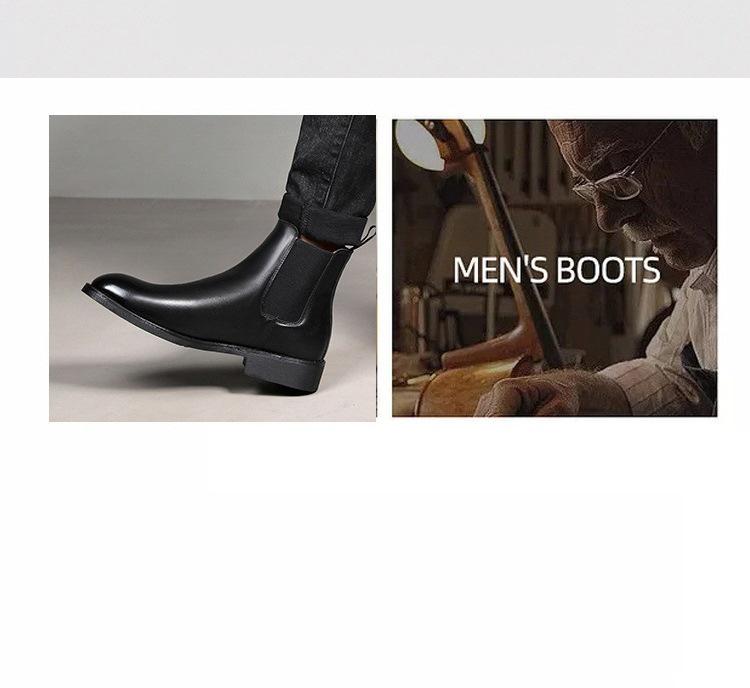 Men's Autumn High-Top Pointed Chelsea Boots - European & American Style Cowhide Slip-On