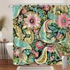 Kaleidoscopic Floral Paisley Shower Curtain - Teal, Pink, Yellow & Green On Black, Vintage-Inspired Design,  12 Hooks