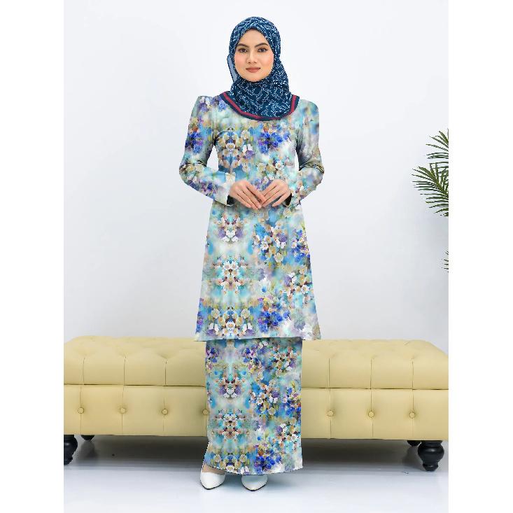 

Ink painting floral print fashion long modern Kulang Pahang ladies casual Muslim suit comfortable ladies two piece suit 4XL дубильная кора