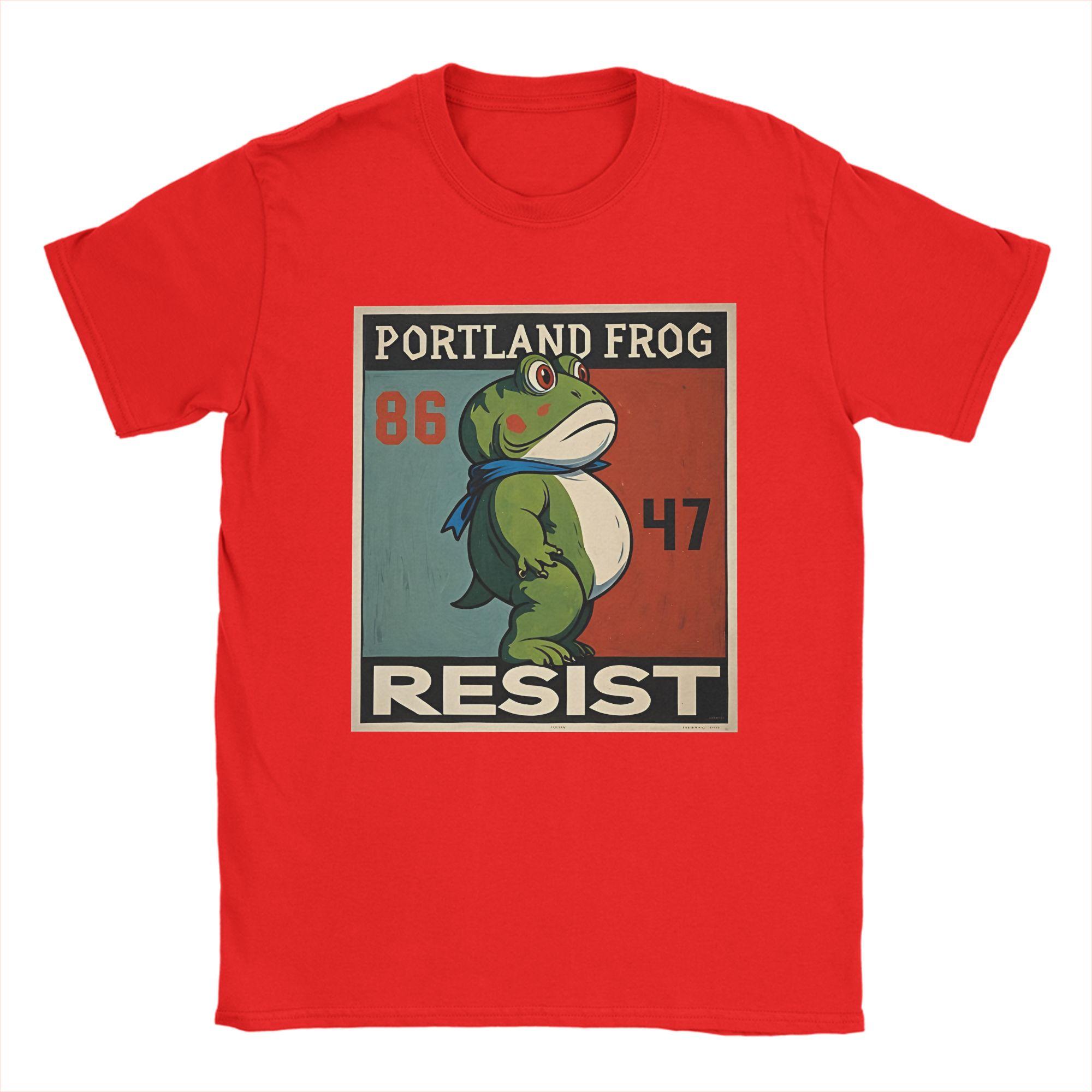 Men s T-Shirts Resist Frogs Portland Frog Stand Strong No Kings in America since 1776 Cotton Tee Shirt Short Sleeve  T Shirts S