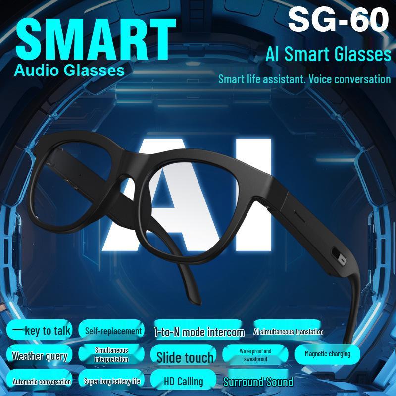 SG60 Smart Translation Bluetooth Glasses: Sun Protection, High Elasticity, Clear Sound, Smart Call Lens