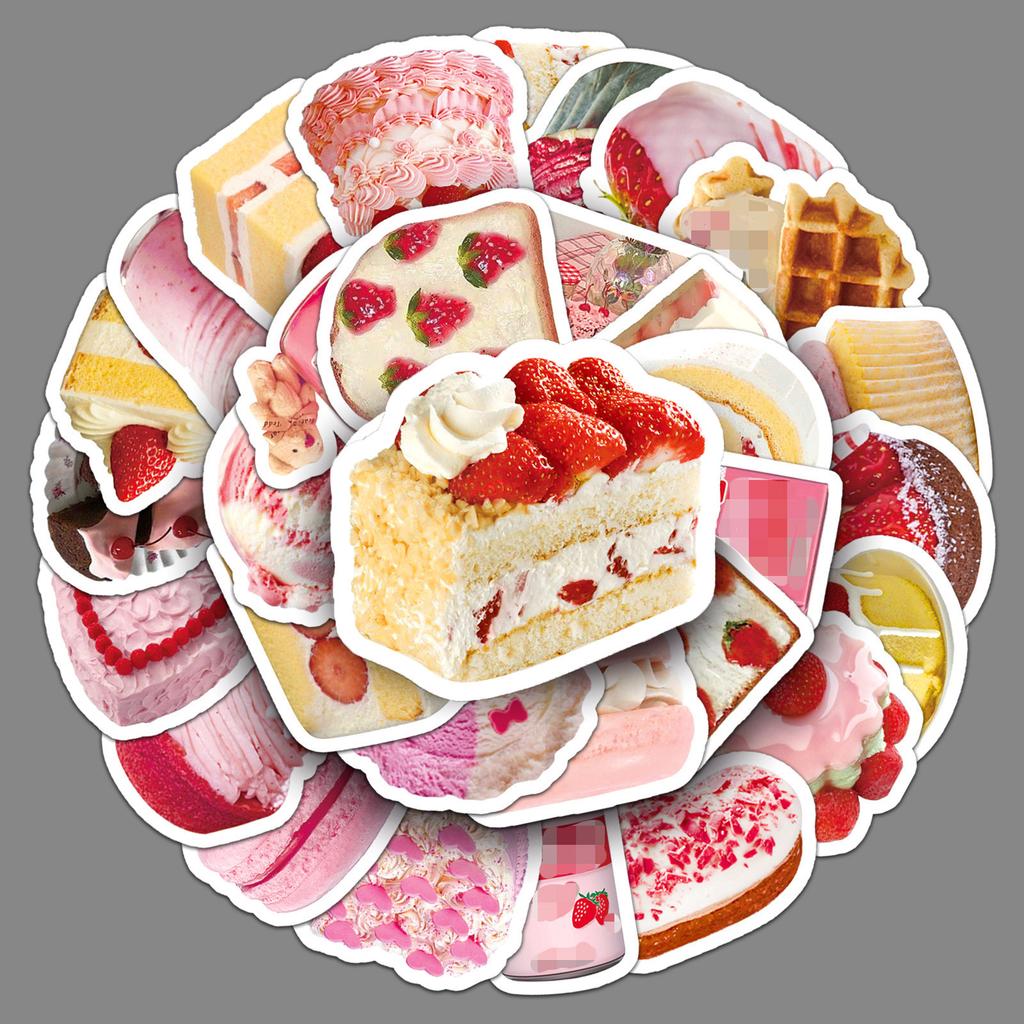 50-piece Set of Sweet-themed Doodle-style Personalised Cake-patterned Water Bottle Luggage Waterproof Stickers