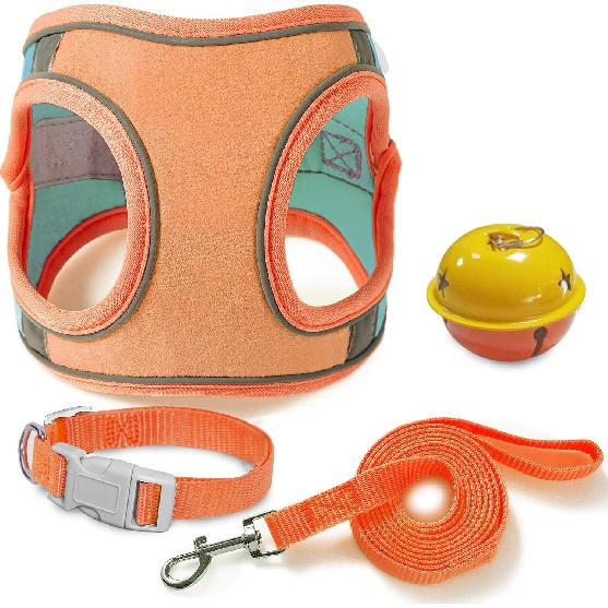 JSXD Cat Harness,Leash and Collar Set,Escape Proof Kitten Vest Harness for Walking,Easy Control Night Safe Pet Harness with Reflective Strap and Bell