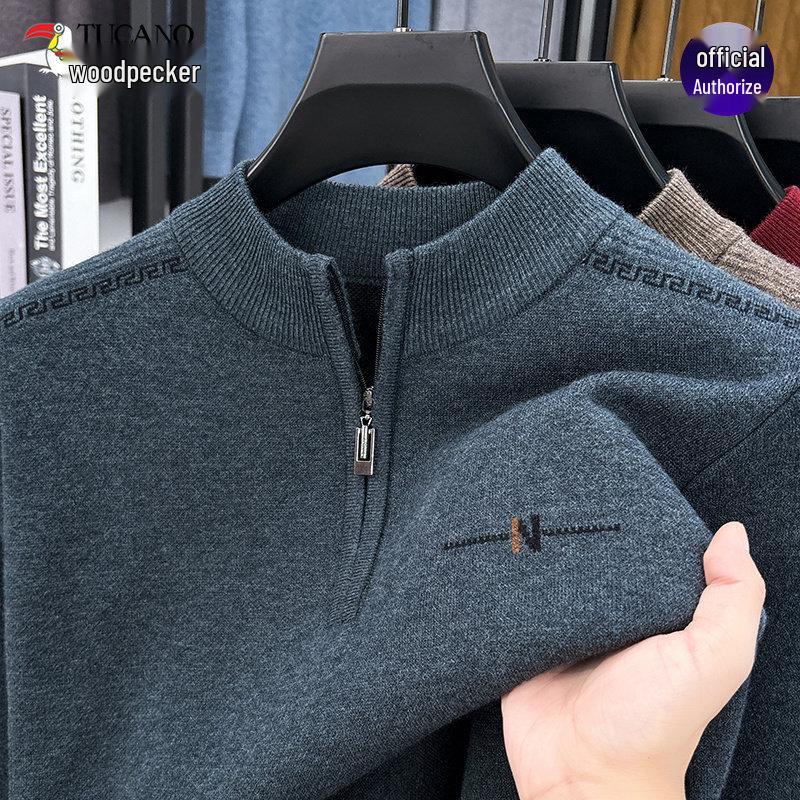 

Woodpecker Men s Thickened Zipper Pullover - Warm Half-High Collar Knitwear for Middle-Aged and Elderly Dads 2XL (77-85 kg)