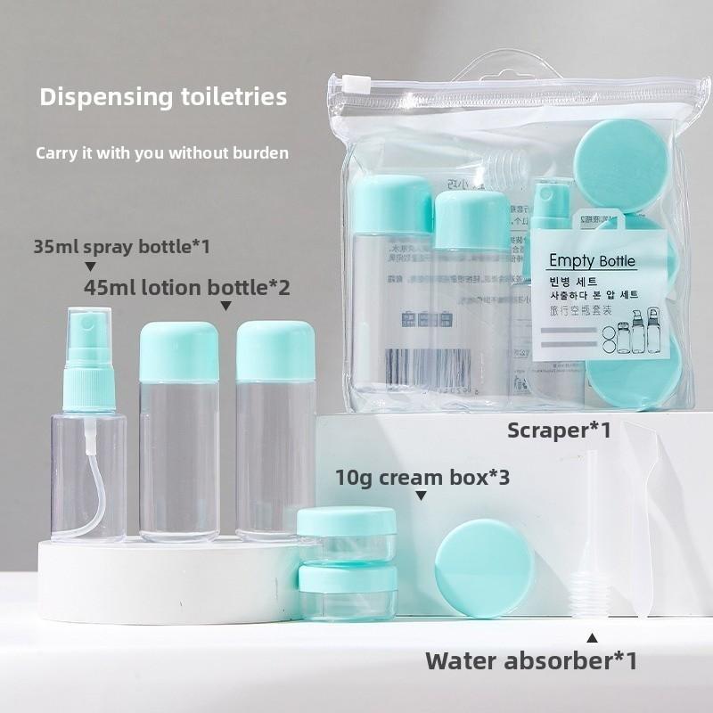 Set de Botellas Vacías Cosméticas de Viaje, Set de 8 Botellas, Sub-embotellado, Botella con Atomizador Caja para Crema con Bolsa de Almacenamiento