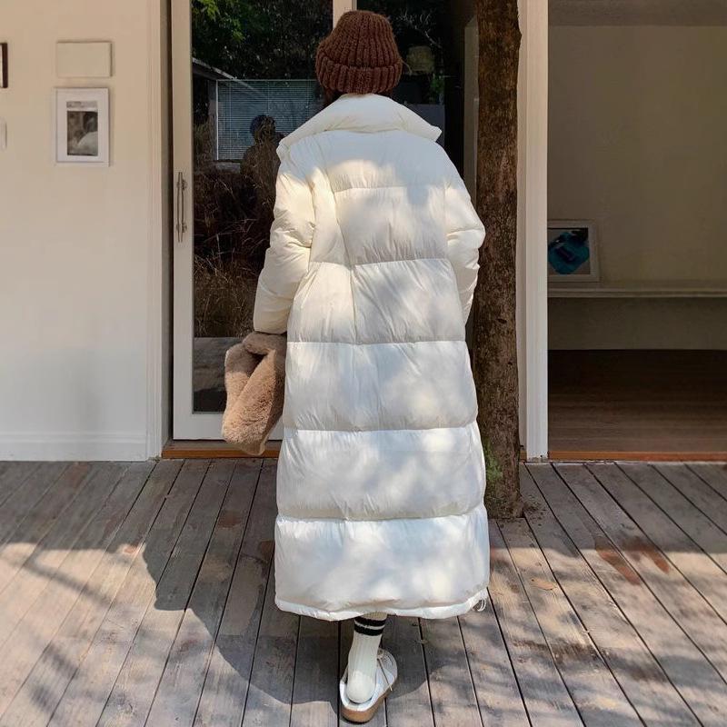 Women's Thick Padded Over-the-Knee Cotton Coat with Stand-Up Collar, Loose Fit, Plus Size, Long-Length Warm Outerwear.