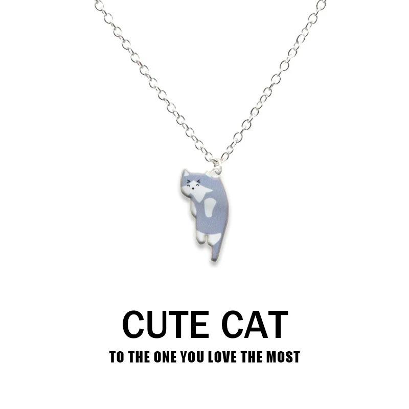 Lovely Creative Cute Cartoon Cat Pendant Necklace for Women Girl Multi Color Kitten Metal Chain Choker Couple Party Gfit Zircon