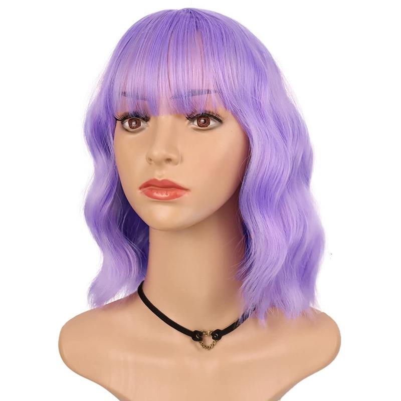Premium Synthetic Wigs Women Wavy Wig with Bangs Medium Length Curly Wigs Drag Queen Hairstyle Wig Cosplay Costume