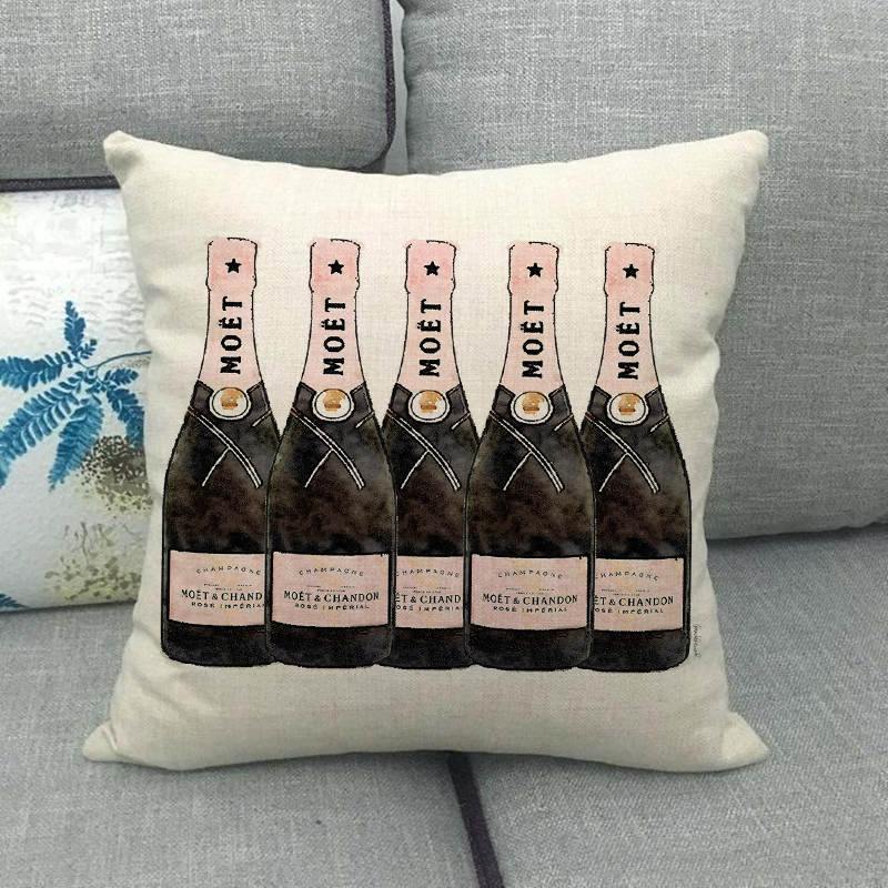 Champagne Bottles and Flowers Digital Printing Short Plush Pillow Covers for Car Sofa Office Cushion Cover Home Goods