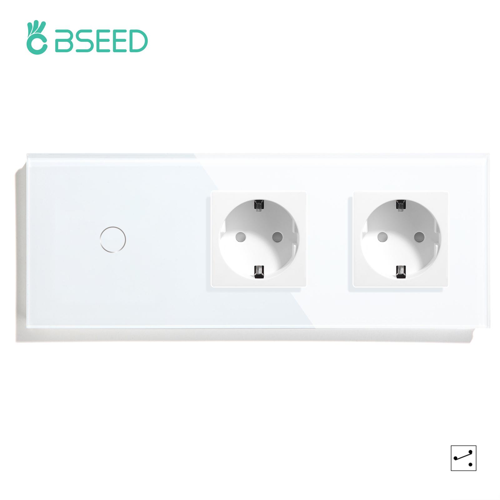 

BSEED 1/2/3Gang Touch Light Switches 1/2/3Way For Stairs Corridors Plus Wall Socket USB C Ports EU Standard Glass Panel 2Way