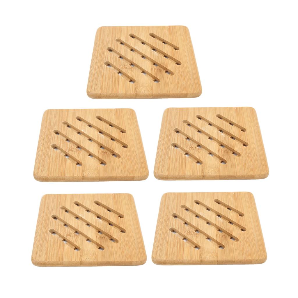 5 Pcs Bamboo Hot Pad Table Mat Bamboo Trivet Pot Mat Heat Resistance for Hot Dishes Pot Bowl Teapot Quadrate 15CM