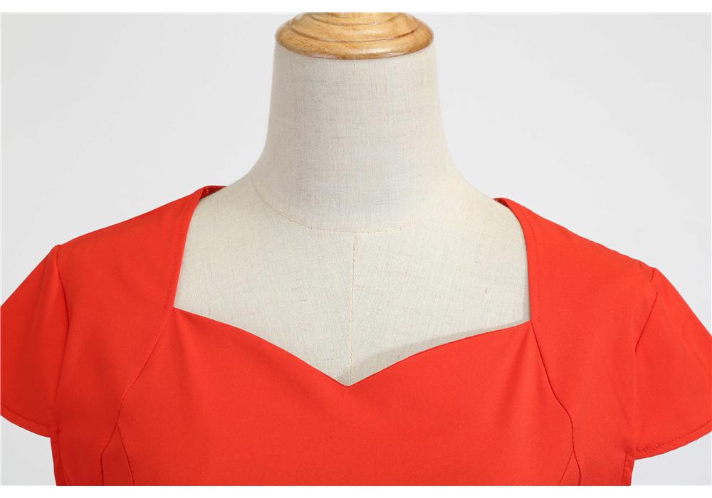 2023 Summer Retro Solid Color Short Sleeve Swing Dress