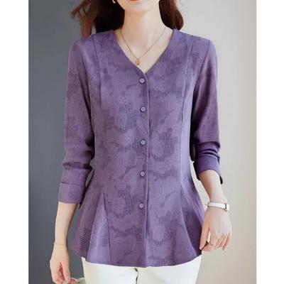 Autumn Tops New Women's Clothing Mom Fashionable Casual Jacket Purple Long-sleeved Shirt