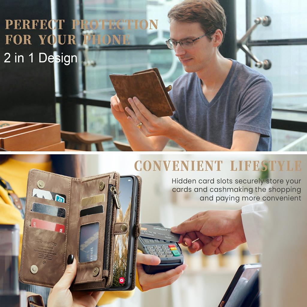 Для Samsung Galaxy S24+ Чехлы для телефона CASEME Кожаный чехол со съемным кошельком и ремешком