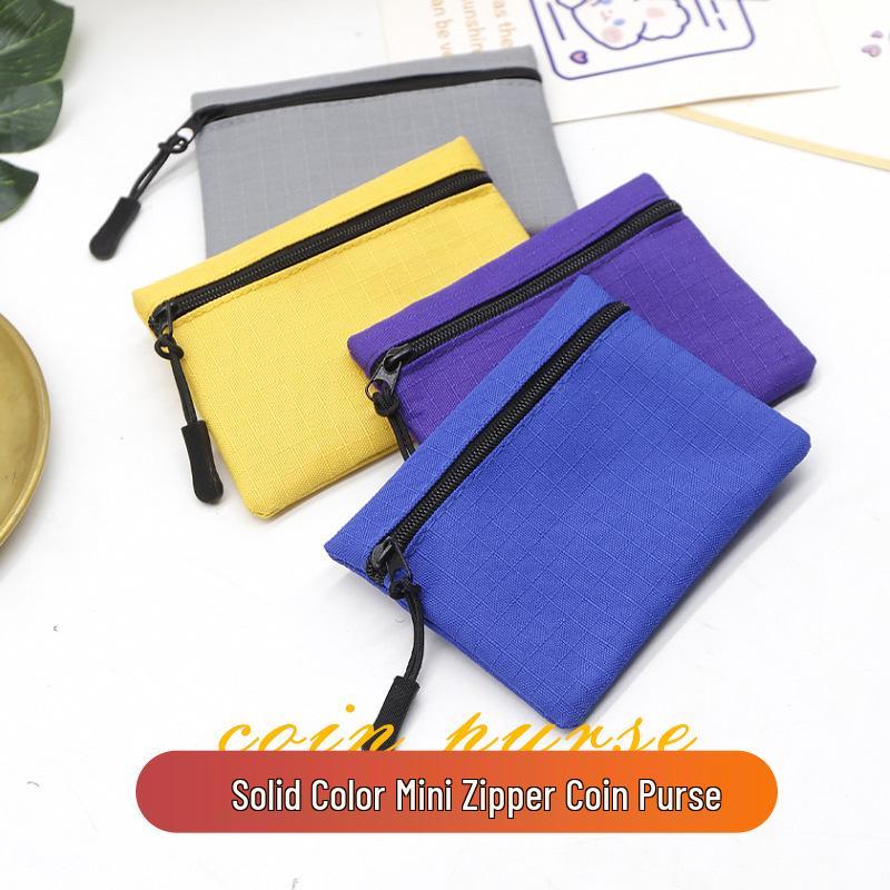 Solid Color Canvas Coin Purse & ID Card Holder with Zipper