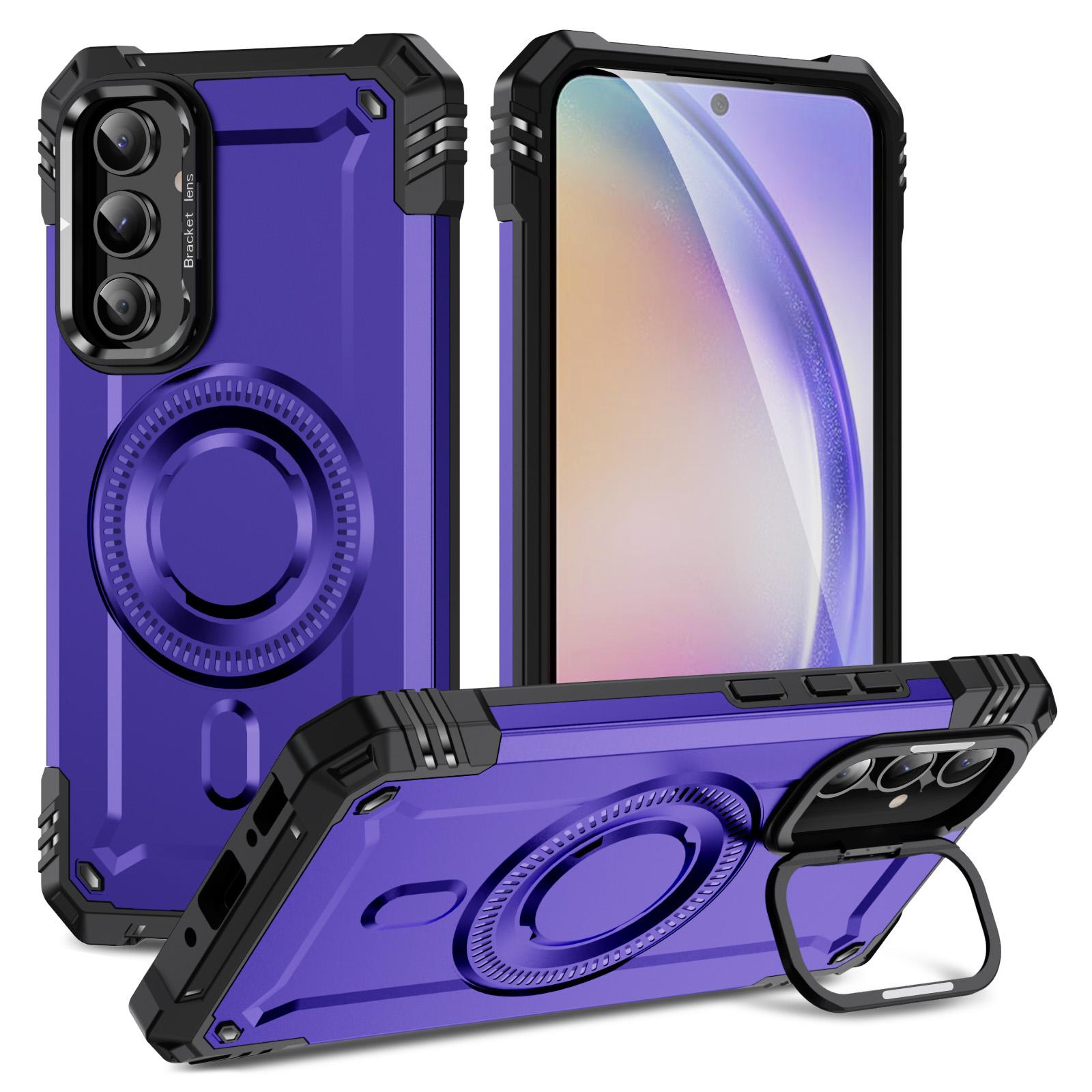 

For Samsung Galaxy A56 5G Magnetic Case Lens Kickstand PC+TPU Shockproof Phone Cover Purple