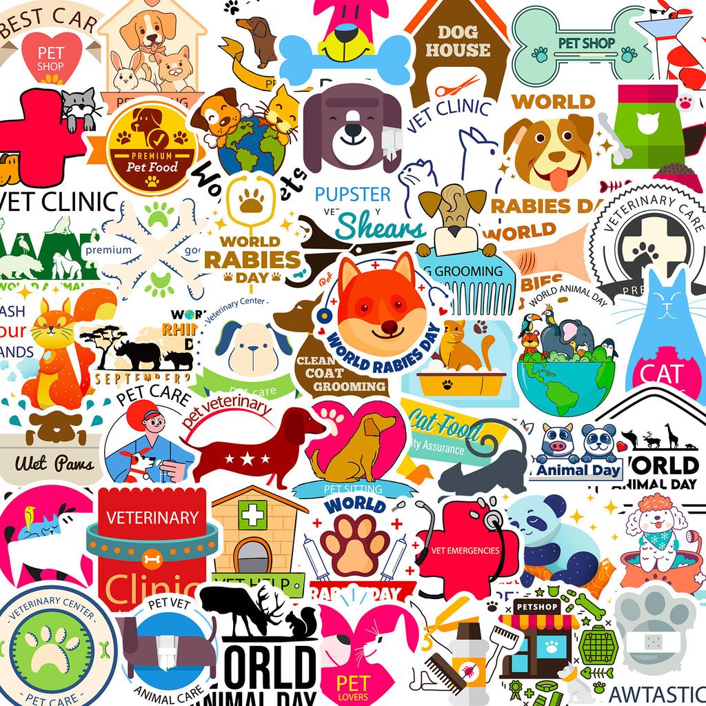 50 Cartoon Veterinary Doodle Stickers Personalized Decoration Pet Hospital Nursing Puppy Animal Protection Waterproof Stickers